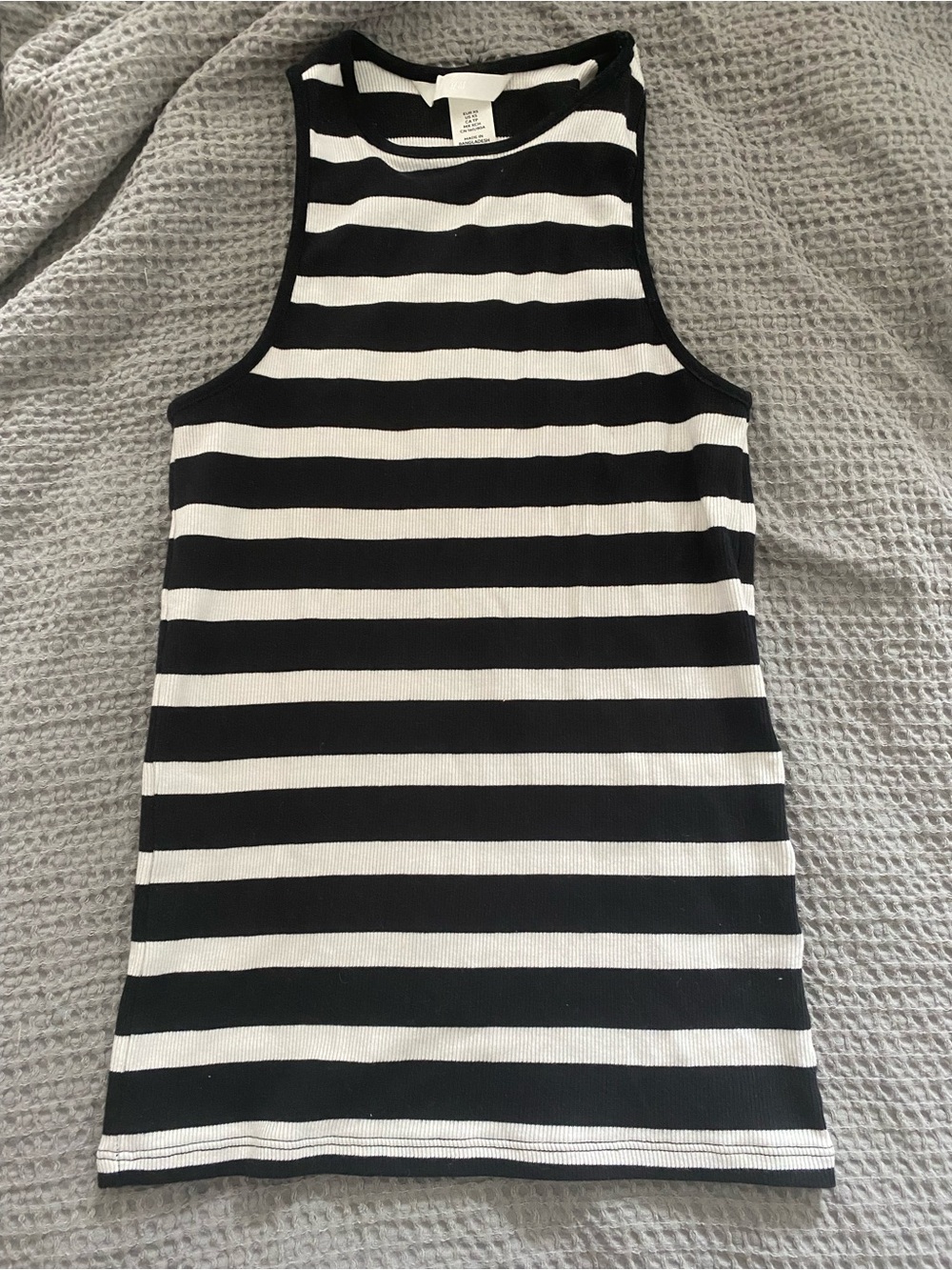 Black and White Striped High Necked Ribbed H&M Tank Top